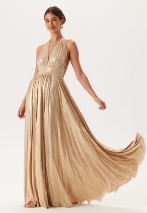 Goddiva Deep V Neck Metallic Gold L (UK14)