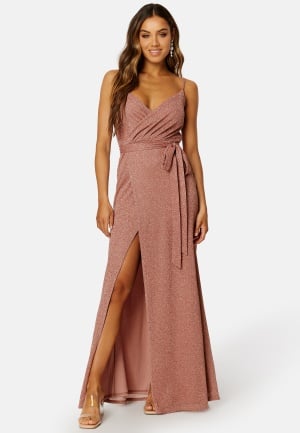 Goddiva Glitter Wrap Front Maxi Dress Dark Rose XXS (UK6)