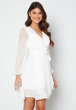 Bubbleroom Occasion Frill Wrap Chiffon Dress White 42
