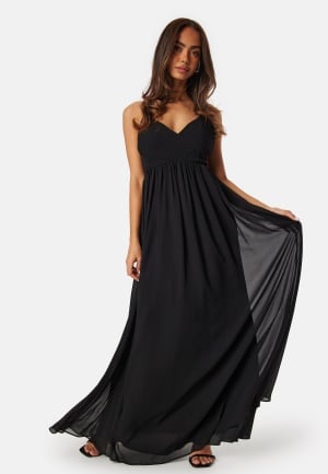 Bubbleroom Occasion Pleated V-neck chiffon gown Black 40