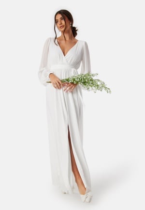 Goddiva Long Sleeve Chiffon Maxi Dress White S XXS (UK6)