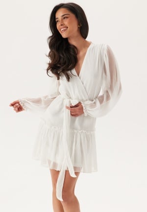 Bubbleroom Occasion Frill Balloon Sleeve Dress White XS