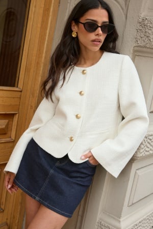Chiara Forthi Wide Sleeve Bouclé Jacket Offwhite XS