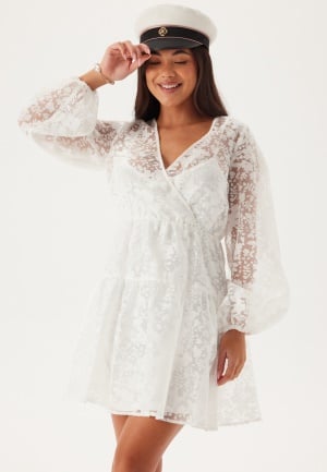 Bubbleroom Occasion Overlap Balloon Sleeve Dress White XXS