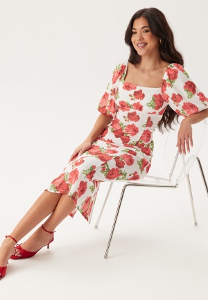 BUBBLEROOM Volume Sleeve Midi Dress Red/Floral XS