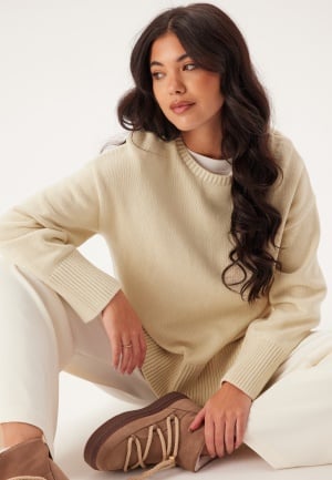 Pieces Pcava Ls O-neck Slit Knit  Birch XS