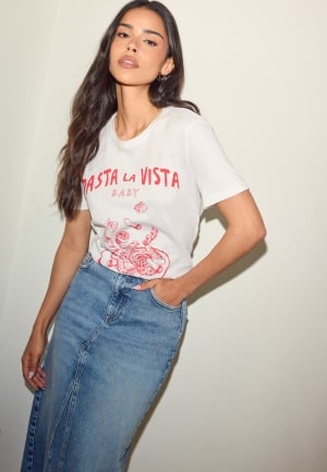 ONLY Onlpenny Life Reg S/S FOOD TOP Bright White Print:pasta XS