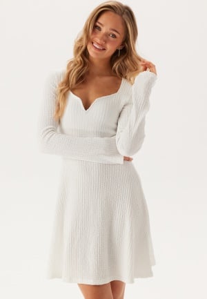 BUBBLEROOM Structured V-neck Skater Dress White XS