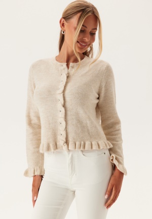 Pieces Pclydia Ls Frill Knit Cardigan Birch Detail:Melange M