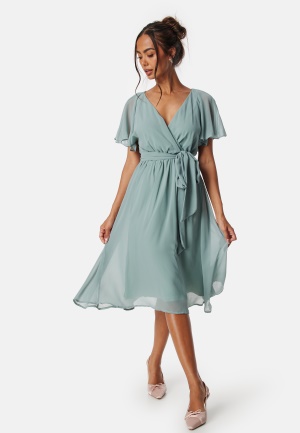 Goddiva Flutter Chiffon Midi Dress Sage Green XS (UK8)