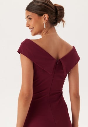 Goddiva Bardot Pleat Maxi Split Dress Wine-red XL (UK16)