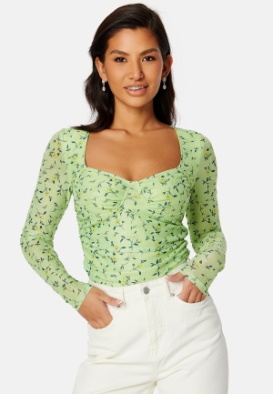 BUBBLEROOM Melandra mesh bustier top Green/Floral XS