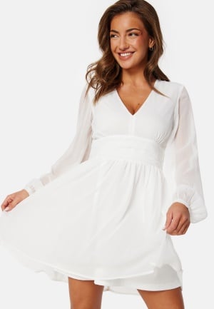 Bubbleroom Occasion Tie Back L/S Chiffon Dress White 32