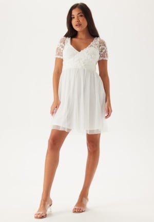 Bubbleroom Occasion Floral V-Neck Short Dress White 44