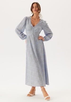 BUBBLEROOM Viscose V-neck Maxi Dress Light blue/Patterned 36