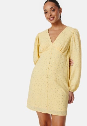 VERO MODA Vmamanda LS V-Neck short dress Yellow Mellow AOP:Fl M