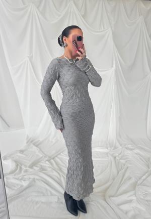 BUBBLEROOM Structure Long Sleeve Midi Dress Light grey S
