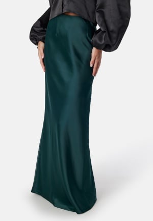 Bubbleroom Occasion Straight Satin Maxi Skirt Dark green S