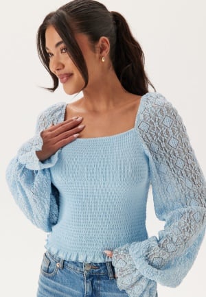BUBBLEROOM Square Neck Smock Top Light blue L