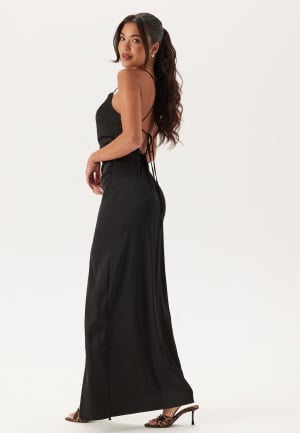 Bubbleroom Occasion Tie Back Satin Gown Black 34