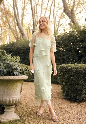 Bubbleroom Occasion 3D Floral Straight Ankle Skirt Light green S