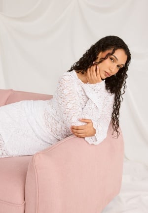 BUBBLEROOM Long Sleeve Lace Top White M