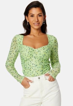 BUBBLEROOM Melandra mesh bustier top Green/Floral S