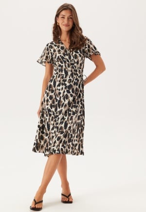VILA Vilovie S/S Wrap Midi Dress Birch AOP:Astrid 40