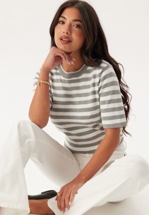 Object Collectors Item Objester S/S new knit pullover Light Grey Melange Stripes:Clo M
