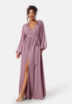 Goddiva Long Sleeve Chiffon Dress Dusty Lavender S M (UK12)