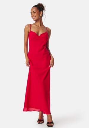 Bubbleroom Occasion Waterfall Slip Ankle Dress Red M