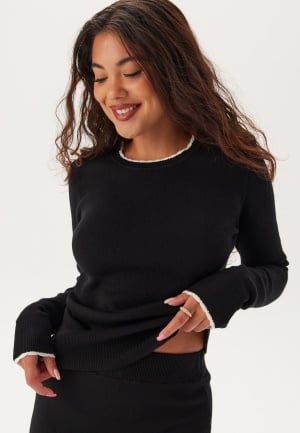 Happy Holly Viscose Contrast Knitted Sweater Black/Offwhite 40/42