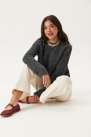 BUBBLEROOM Knitted Bouclé Sweater Dark grey melange M