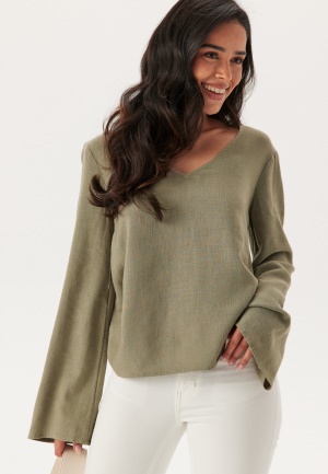 Happy Holly Linen Wide Sleeve Blouse Khaki green 40/42