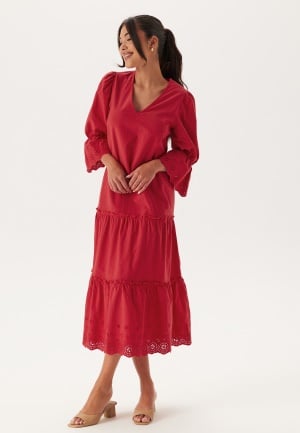 Happy Holly Broderie Anglaise Long Dress Red 40/42