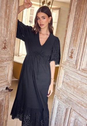 BUBBLEROOM Midi Broderie Anglaise Dress Black M