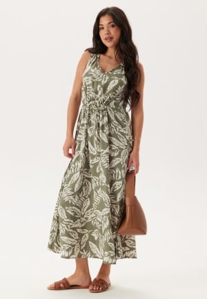 Happy Holly Sleeveless Viscose Dress Khaki green/Patterned 40/42