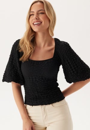 BUBBLEROOM Square Neck Volume Sleeve Top Black M