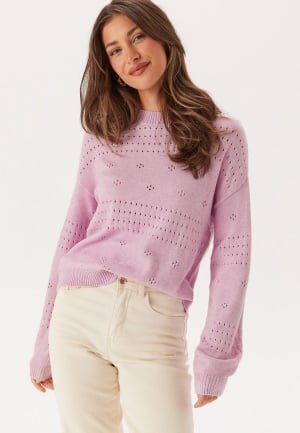 VILA Viril L/S O-NECK POINTELLE KNI Winsome Orchid Detail:melange M