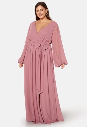 Goddiva Curve Long Sleeve Chiffon Maxi Curve Dress Purple 52 (UK24)