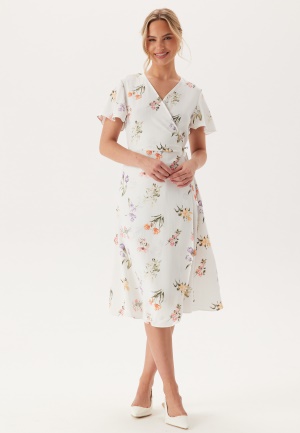 VILA Vilovie S/S Wrap Midi Dress Snow White AOP:FIR 40