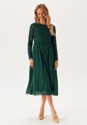 Bubbleroom Occasion Lace Long Sleeve Midi Dress Dark green 40