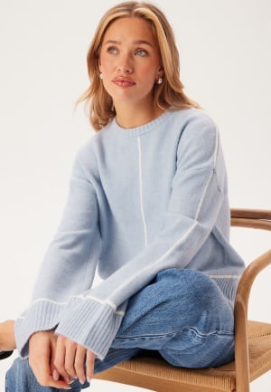 BUBBLEROOM Contrast Stitch Knitted Sweater Light blue L