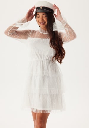 BUBBLEROOM Dotted Mesh L/S Dress White 40