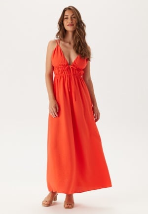 BUBBLEROOM Tie Strap Maxi Dress  Coral red L