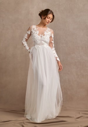 Bubbleroom Occasion Floral Embroidered Tulle Wedding Gown White 40