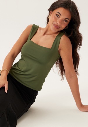 BUBBLEROOM Square Neck Top Dark green L