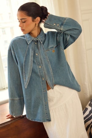Object Collectors Item Objneel Lo L/S DENIM SHIRT   Medium Blue Denim M