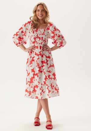 VERO MODA Vmdicthe 3/4 SQUARE CALF DRESS Fiery Red Aop:loa L