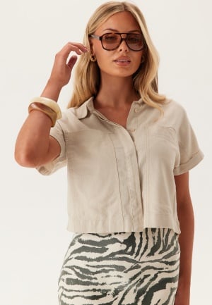 Pieces Onlcaro S/S LINEN BL BOXY SHIR Pumice Stone L